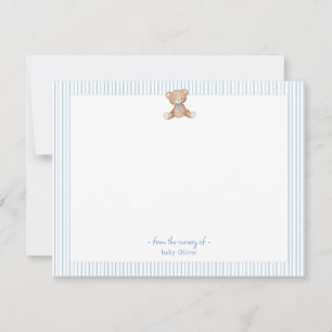 Teddy Bear Baby Boy blue and white border Thank You Card