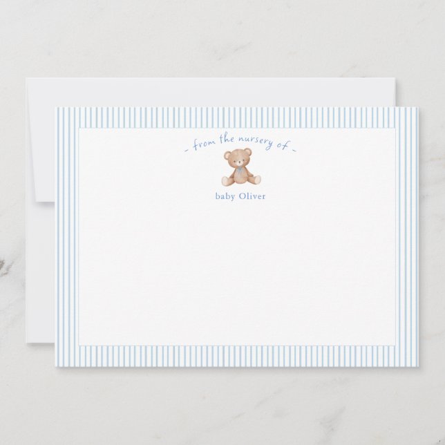 Teddy Bear Baby Boy blue Thank You Card (Front)