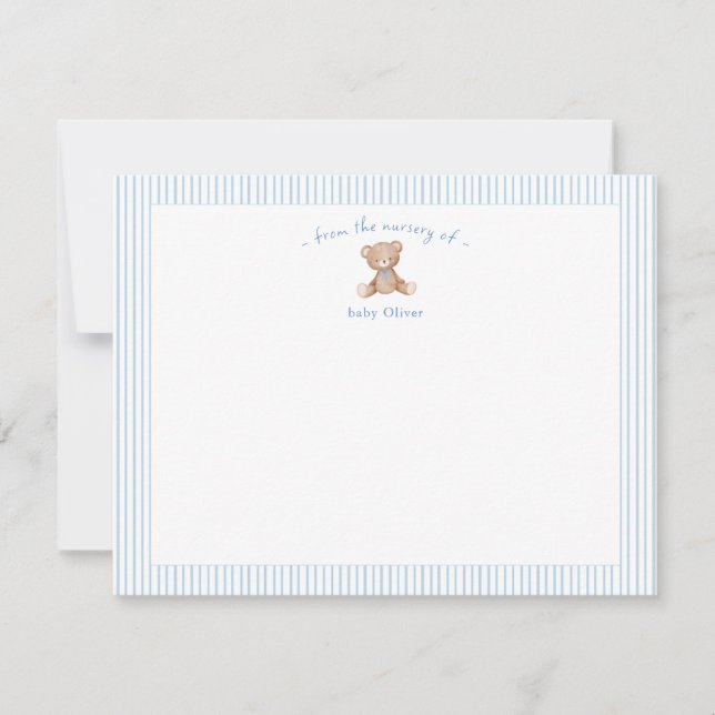 Teddy Bear Baby Boy blue Thank You Card (Front)