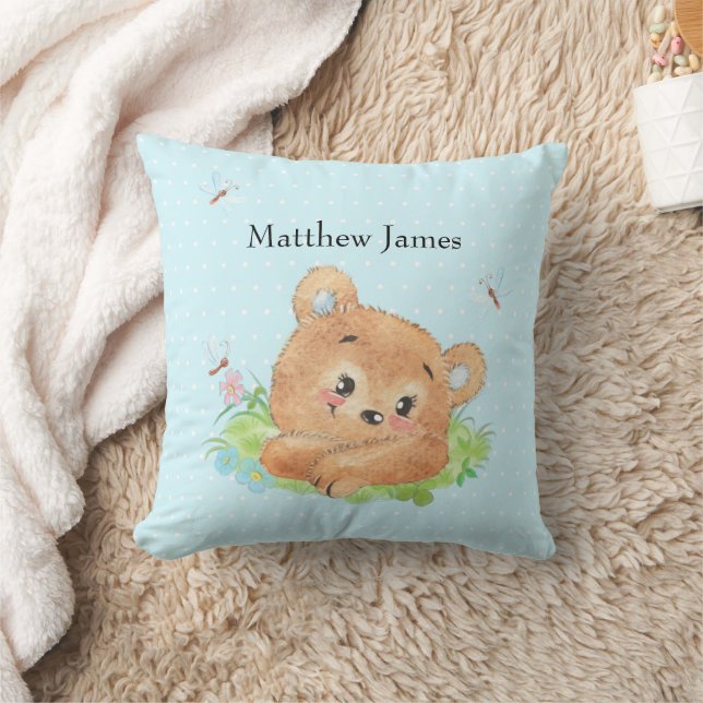 Teddy Bear Baby Boy Blue Throw Cushion (Blanket)