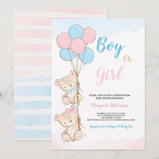 Teddy Bear Baby  Boy Girl  Shower Invitation (Front/Back)
