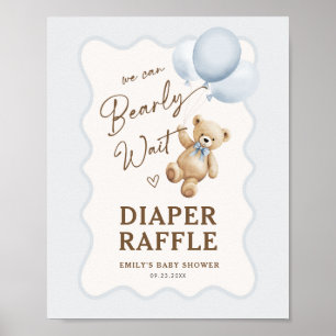 Teddy Bear Baby Boy Shower Diaper Raffle Poster