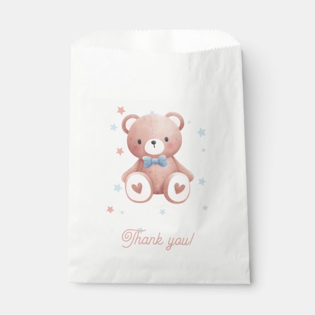 Teddy Bear Baby Boy Shower Favor Bag - Blue Stars (Front)