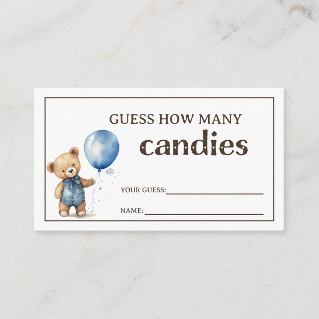 Teddy Bear Baby Boy Shower Guessing Game Enclosure Card (Front)