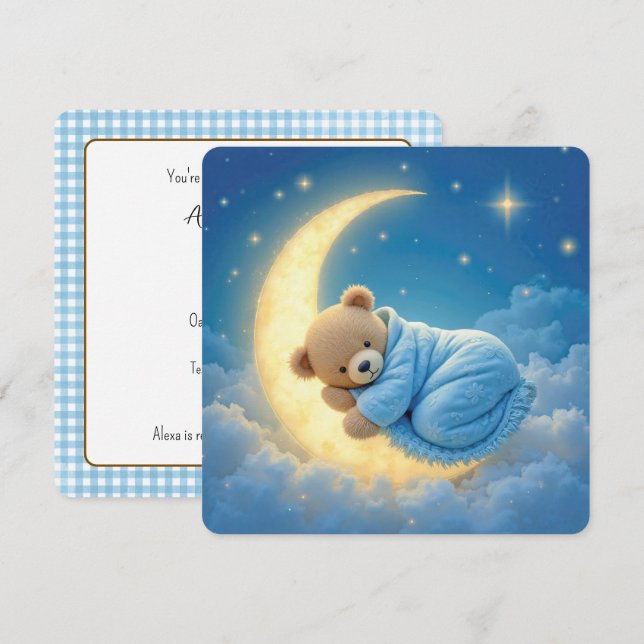Teddy Bear Baby Boy Shower Invitation (Front/Back)
