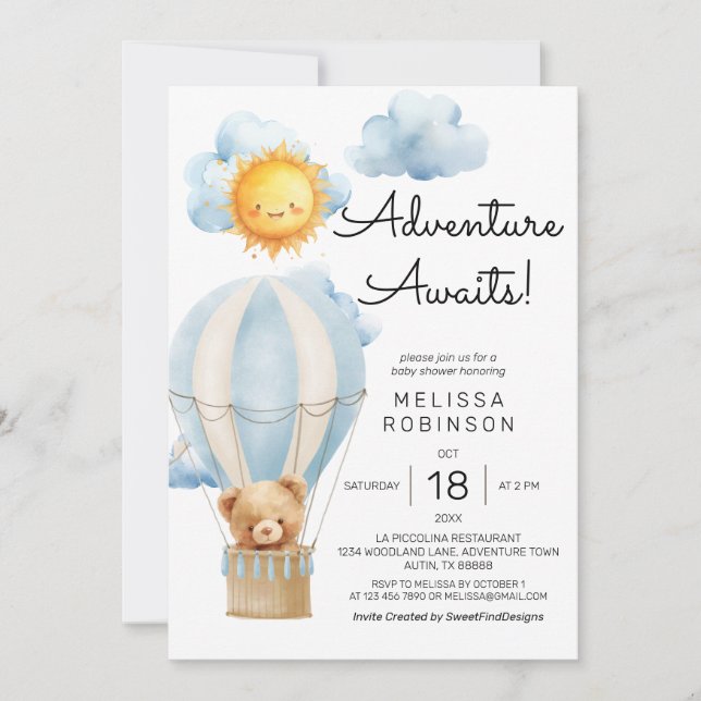 Teddy Bear Baby Boy Shower Invitation (Front)