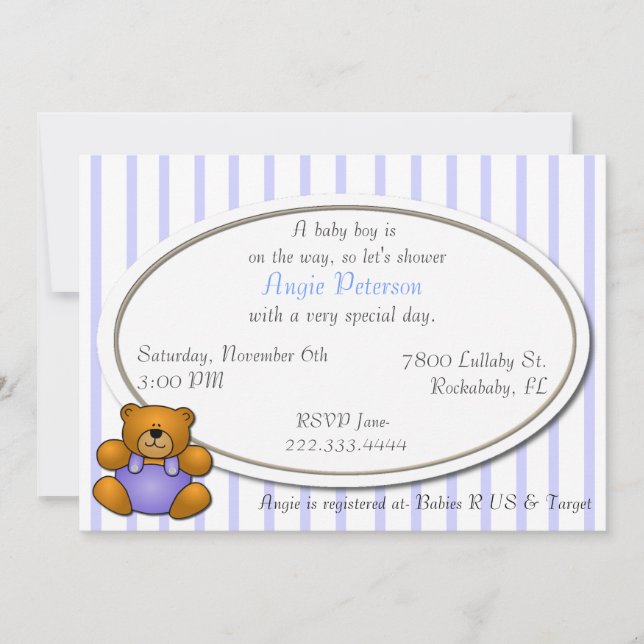 Teddy Bear Baby Boy Shower invitation (Front)