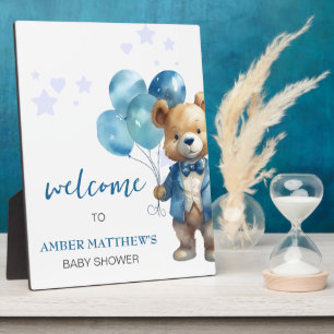 Teddy Bear Baby Boy Shower Plaque