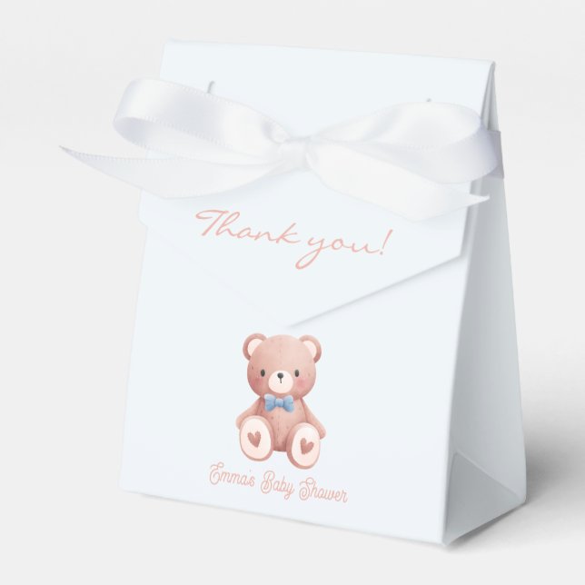 Teddy Bear Baby Boy Shower - Soft Blue Stars Favour Box (Front Side)