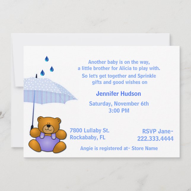 Teddy Bear Baby Boy Sprinkle Shower Invitation (Front)