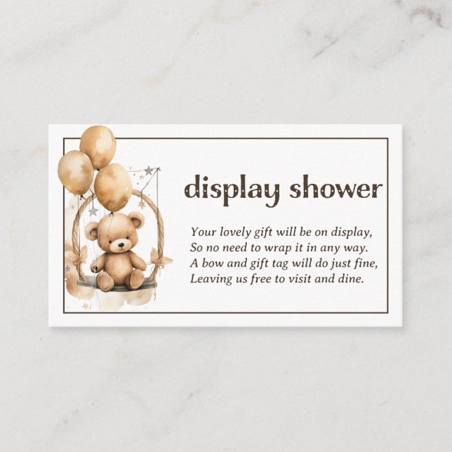 Teddy Bear Baby Display Shower Enclosure Card (Front)