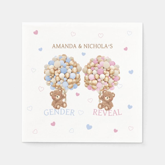 Teddy Bear Baby Gender Reveal Napkin (Front)