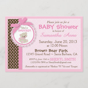 Teddy Bear Baby Girl Baby Shower Pink Invitation