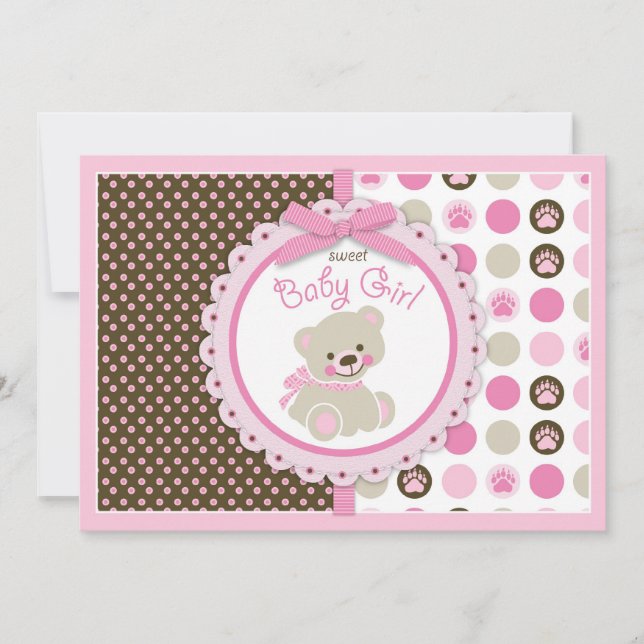 Teddy Bear Baby Girl Baby Shower Pink Invitation (Front)