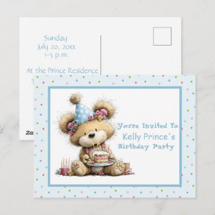 Teddy Bear Baby Girl Birthday Invitation Postcard
