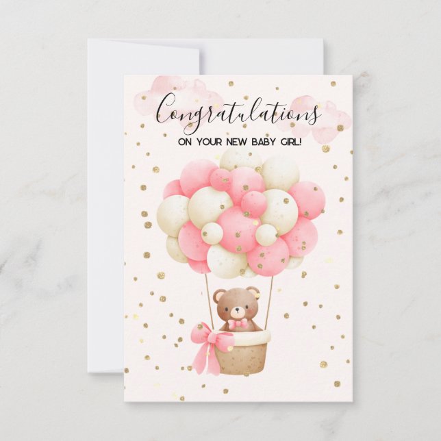Teddy Bear Baby Girl congratulations Card (Front)