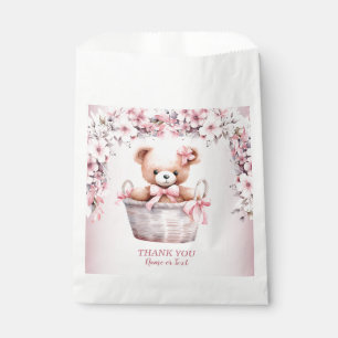 Teddy Bear Baby Girl Pink Flowers Party Elegant Favour Bags