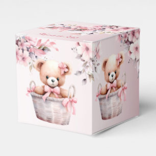 Teddy Bear Baby Girl Pink Flowers Party Elegant Favour Box