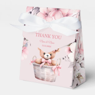 Teddy Bear Baby Girl Pink Flowers Party Elegant Favour Box