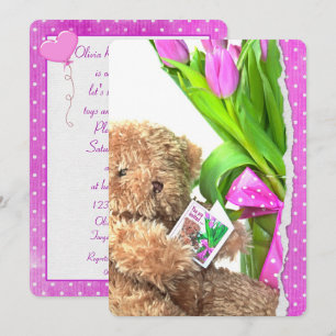 Teddy Bear Baby Girl Shower Invitation