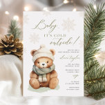 Teddy Bear Baby it's Cold Outside Baby Shower Invitation<br><div class="desc">This design features a cute little teddy bear and subtle snowflakes. Colour palette: sage green,  beige and ivory. This "Baby it's Cold Outside" theme baby shower invitation is perfect for the wintertime.</div>