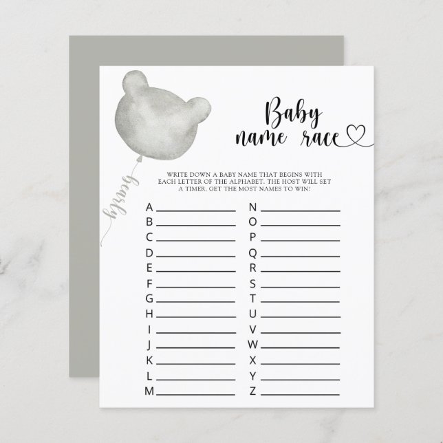 Teddy Bear Baby name race game (Front/Back)