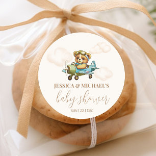 Teddy Bear Baby Pilot Aeroplane Baby Shower Classic Round Sticker
