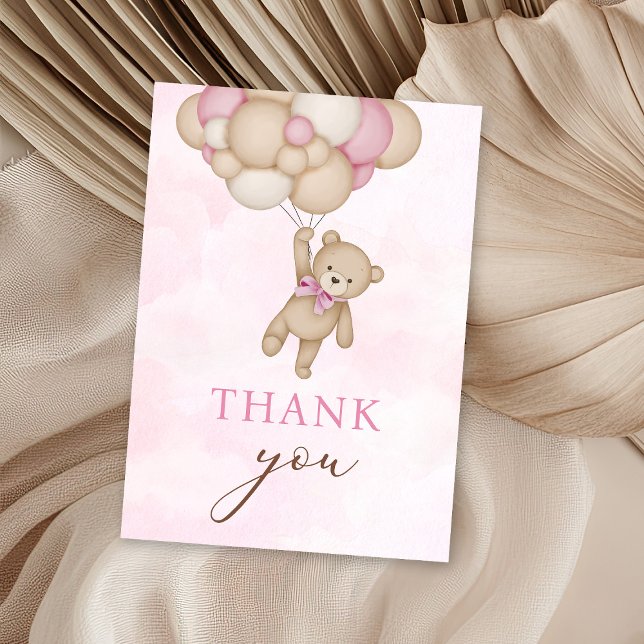 Teddy Bear Baby Pink Thank You Card (Creator Uploaded)