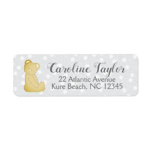 Teddy Bear Baby Shower Address Label grey & brown