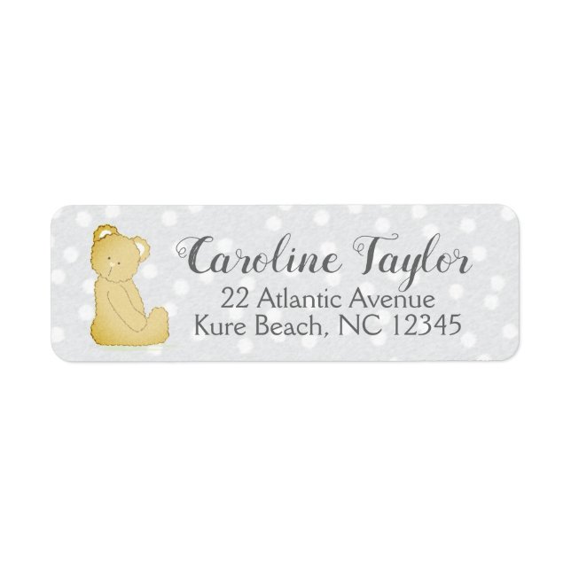Teddy Bear Baby Shower Address Label grey & brown (Front)