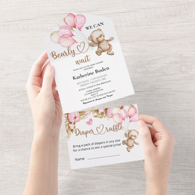 Teddy Bear Baby Shower All In One Invitation (Tearaway)