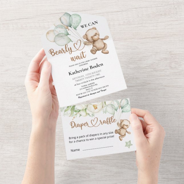 Teddy Bear Baby Shower All In One Invitation (Tearaway)