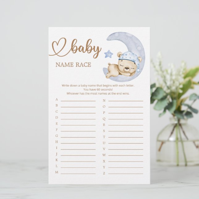 Teddy Bear Baby Shower Baby Name Race Game (Standing Front)