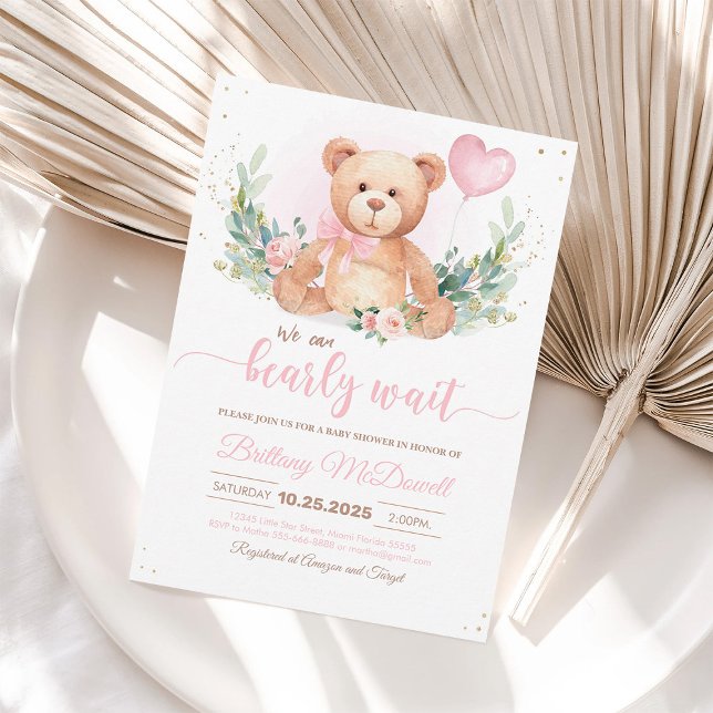 Teddy Bear Baby Shower Bear with Balloons Invitation (Creator Uploaded)