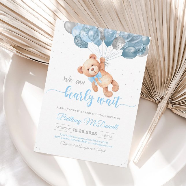 Teddy Bear Baby Shower Bear with Balloons Invitation (Creator Uploaded)