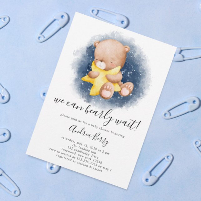 Teddy Bear Baby Shower Bearly Wait Invitation (Creator Uploaded)