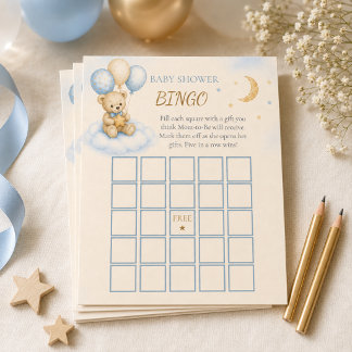 Teddy Bear Baby Shower Bingo Game Card