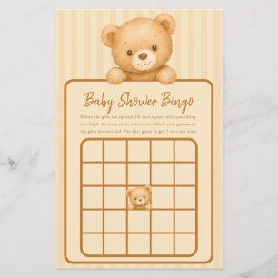Teddy Bear Baby Shower Bingo with Brown Stripes