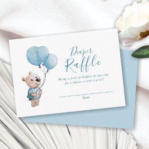 Teddy Bear Baby Shower Blue Diaper Raffle Enclosure Card