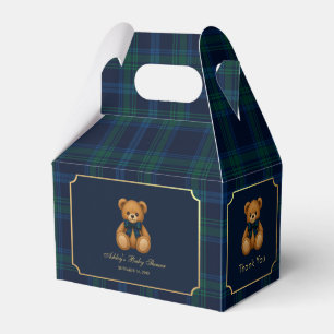 Teddy Bear Baby Shower Blue Green Plaid Thank You Favour Box