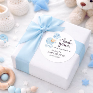Teddy Bear Baby Shower Blue Watercolor Thank You Classic Round Sticker