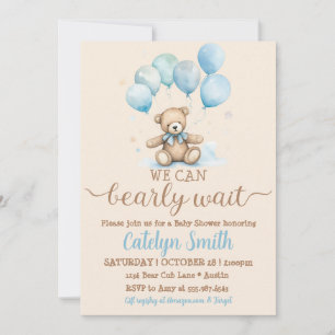 Teddy Bear Baby Shower Boy Bear and Balloons Invitation