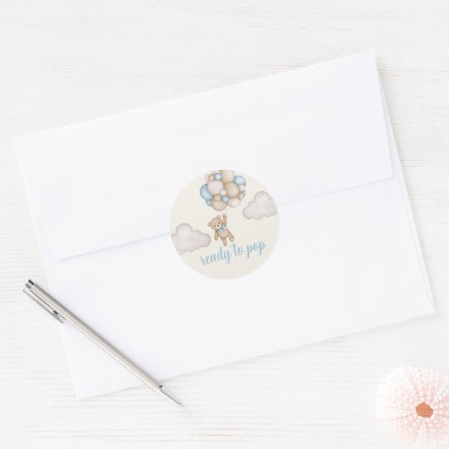 Teddy Bear Baby Shower Boy Classic Round Sticker (Envelope)