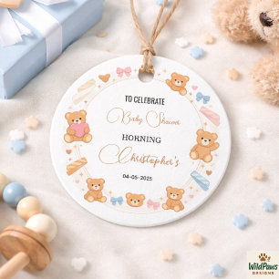 Teddy Bear Baby Shower Boy Cute Blue Bear Favour Tags