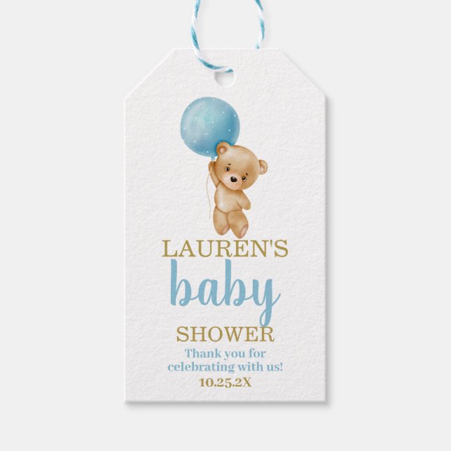 Teddy Bear Baby Shower Boy Gift Tag (Front)