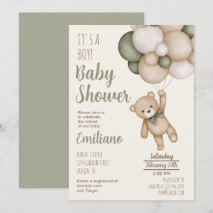 Teddy Bear Baby Shower Boy Invitation