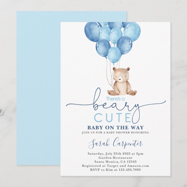 Teddy Bear Baby Shower Boy Invitation (Front/Back)