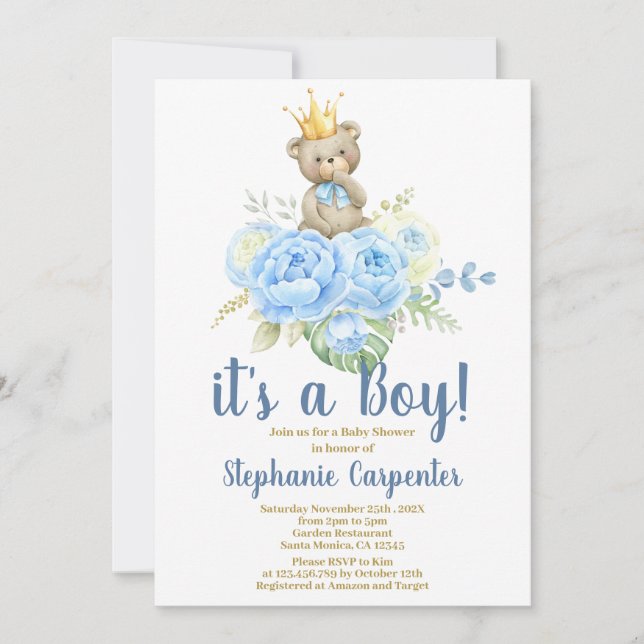 Teddy Bear Baby Shower Boy Invitation (Front)