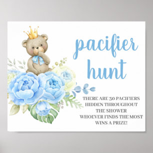Teddy Bear Baby Shower Boy Pacifier Hunt Poster