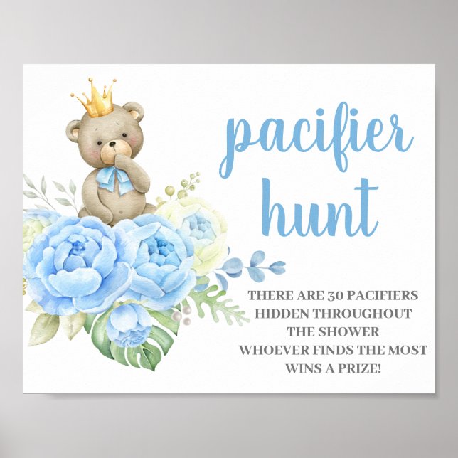Teddy Bear Baby Shower Boy Pacifier Hunt  Poster (Front)